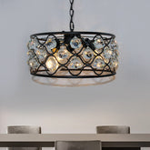 Lámpara de araña vintage de metal y cristal - Lámpara de techo negra de 3 luces para sala de estar